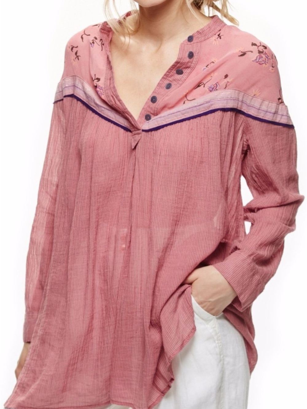 ✨Free People Dusty Rose Boho Button-Front Tunic✨